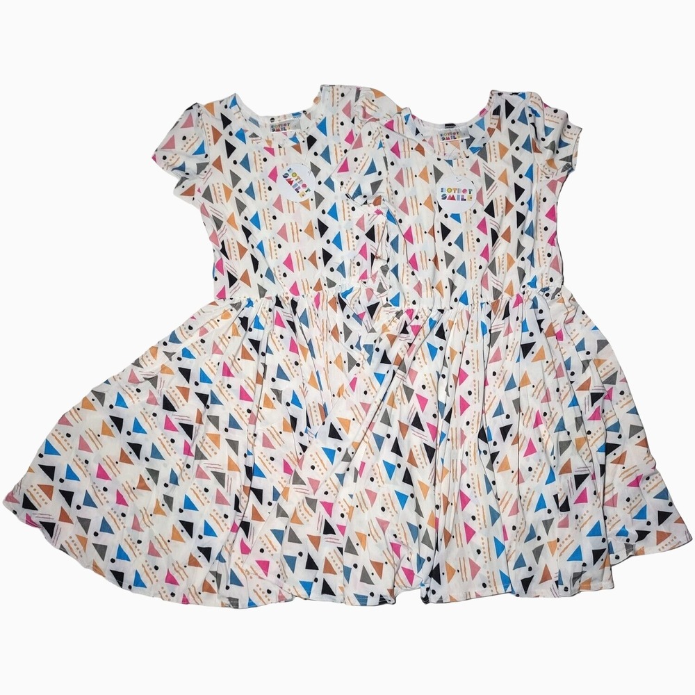 2 Dot Smile Girls 7 White Triangle Kaleidoscope Cap Sleeve Twirl Dress Lot Twins